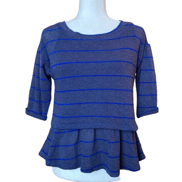 Anthropologie Postmark Latitudes navy royal blue striped peplum top sweater XS - Picture 3 of 16